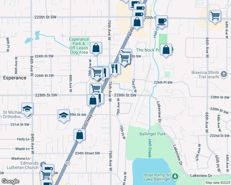 map of restaurants, bars, coffee shops, grocery stores, and more near 22717 Highway 99 in Edmonds