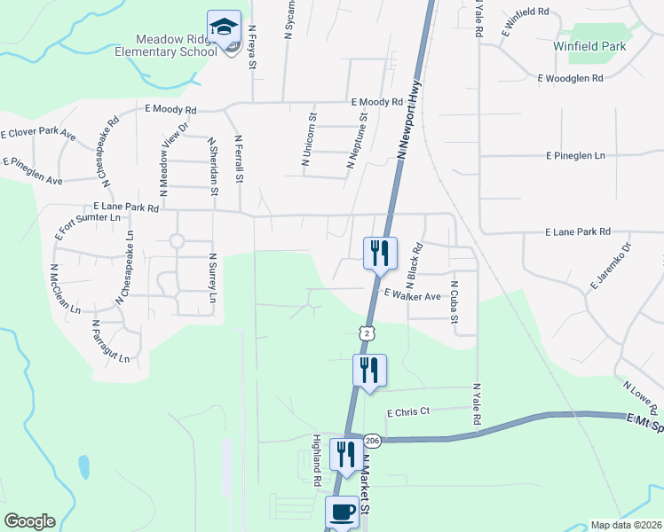 map of restaurants, bars, coffee shops, grocery stores, and more near 14920 North Neptune Lane in Mead