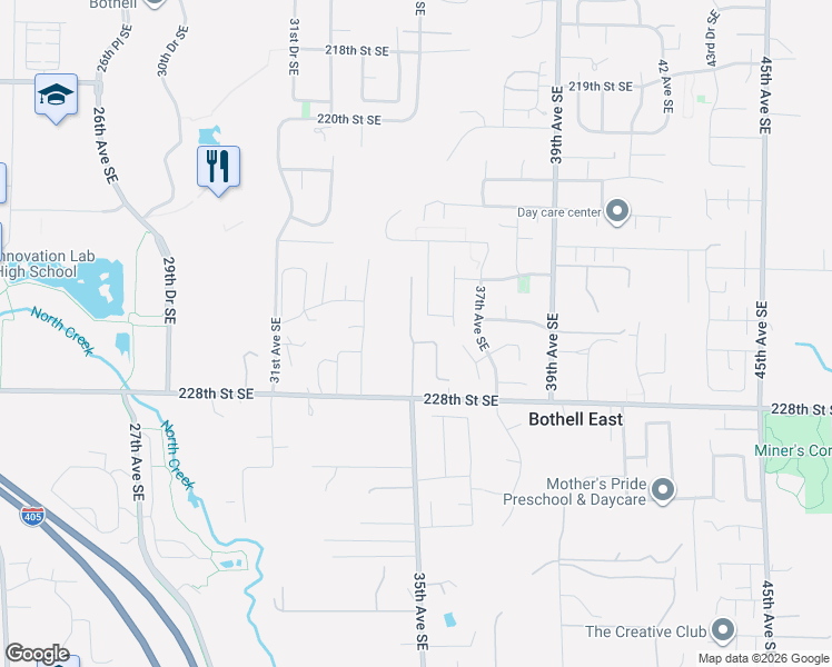 map of restaurants, bars, coffee shops, grocery stores, and more near 3501 226th Place Southeast in Bothell