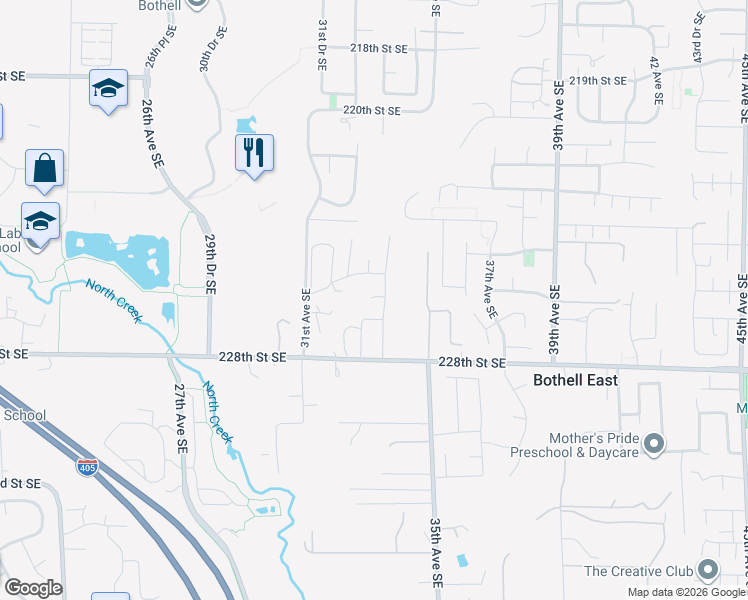 map of restaurants, bars, coffee shops, grocery stores, and more near 3333 228th Street Southeast in Bothell