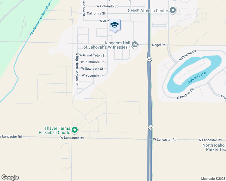 map of restaurants, bars, coffee shops, grocery stores, and more near 13538 North Big Horn Canyon Street in Rathdrum