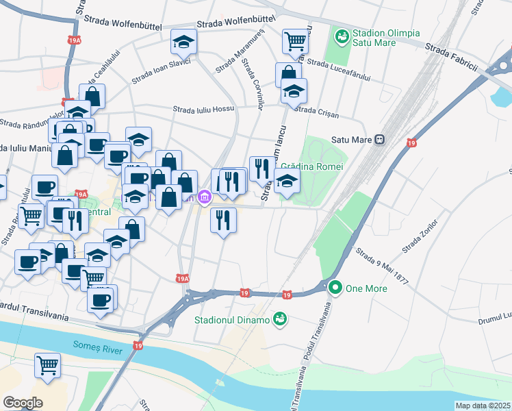 map of restaurants, bars, coffee shops, grocery stores, and more near in Satu Mare