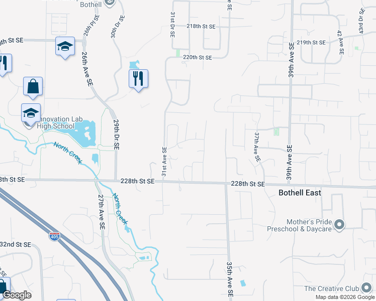 map of restaurants, bars, coffee shops, grocery stores, and more near 3333 228th Street Southeast in Bothell
