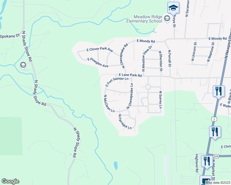 map of restaurants, bars, coffee shops, grocery stores, and more near 3024 East Vicksburg Lane in Mead