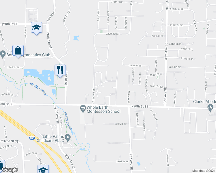 map of restaurants, bars, coffee shops, grocery stores, and more near 3333 228th Street Southeast in Bothell