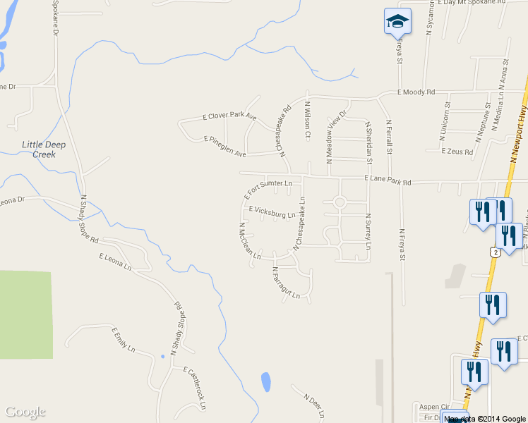 map of restaurants, bars, coffee shops, grocery stores, and more near 3024 East Vicksburg Lane in Mead