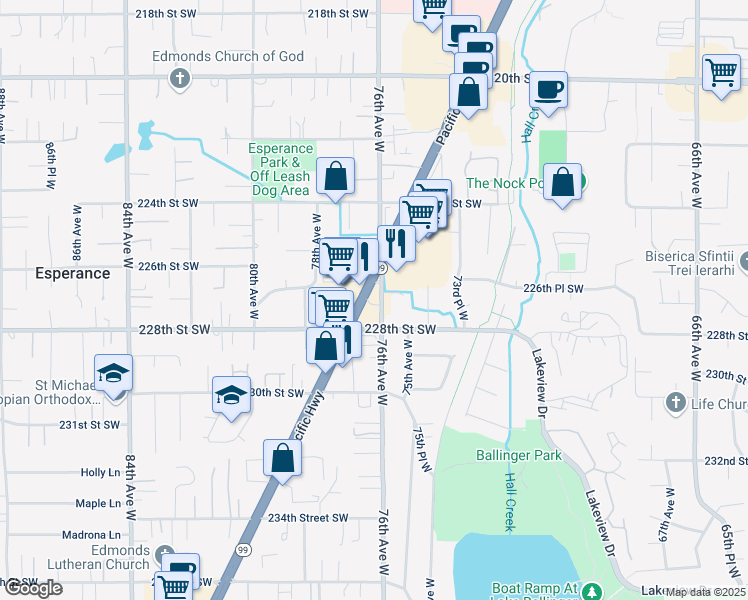 map of restaurants, bars, coffee shops, grocery stores, and more near 22717 Highway 99 in Edmonds