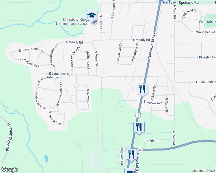 map of restaurants, bars, coffee shops, grocery stores, and more near 14928 North Freya Street in Mead