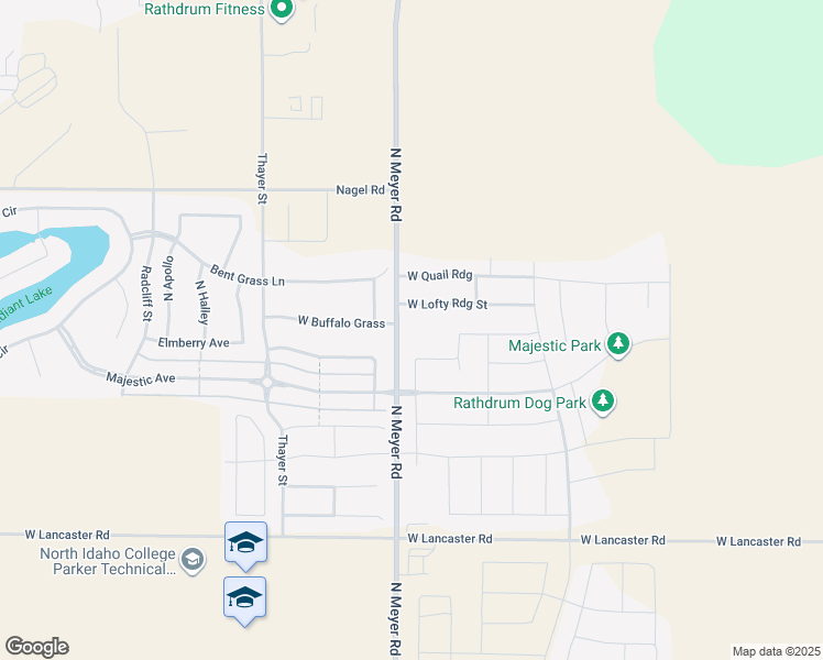 map of restaurants, bars, coffee shops, grocery stores, and more near 13400 North Meyer Road in Rathdrum