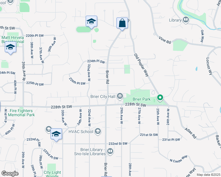 map of restaurants, bars, coffee shops, grocery stores, and more near 22609 Brier Road in Brier