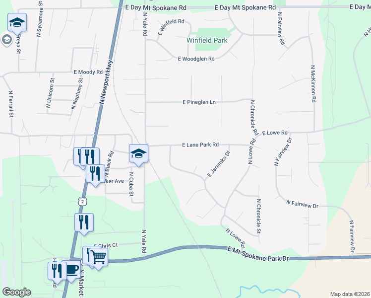 map of restaurants, bars, coffee shops, grocery stores, and more near 14814 North Peone Pines Drive in Mead