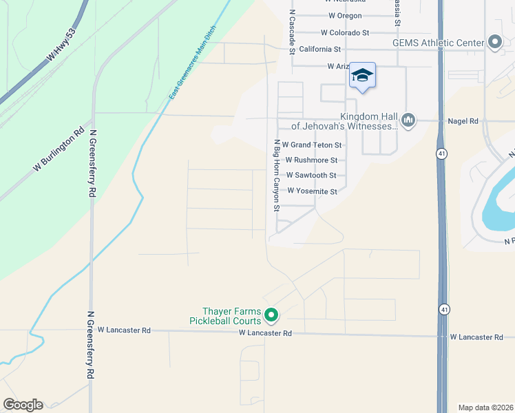 map of restaurants, bars, coffee shops, grocery stores, and more near 13445 North Grand Canyon Street in Rathdrum