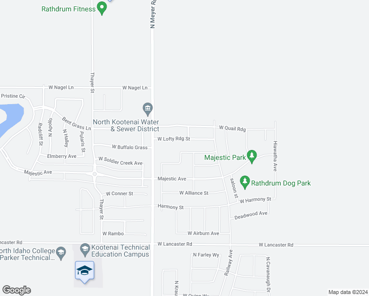 map of restaurants, bars, coffee shops, grocery stores, and more near 6264 West Trestle Street in Rathdrum