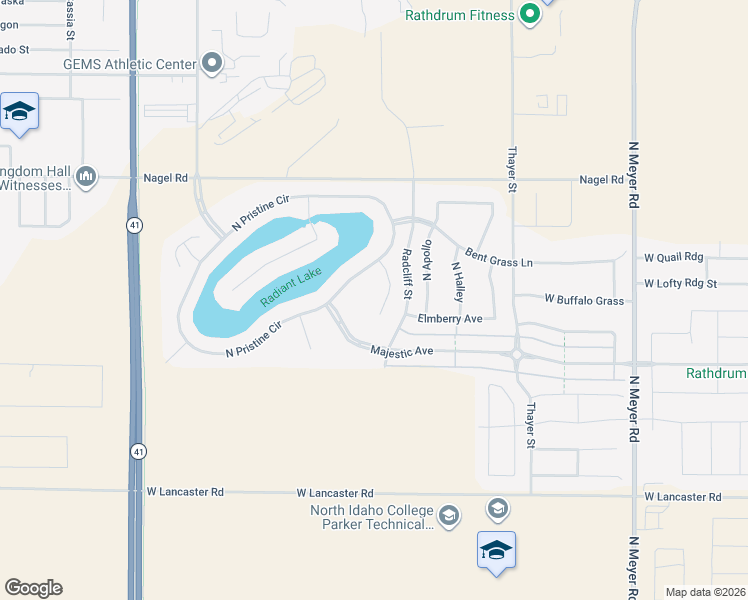 map of restaurants, bars, coffee shops, grocery stores, and more near 13518 North Shimmering Court in Rathdrum