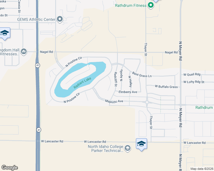 map of restaurants, bars, coffee shops, grocery stores, and more near 13518 North Shimmering Court in Rathdrum