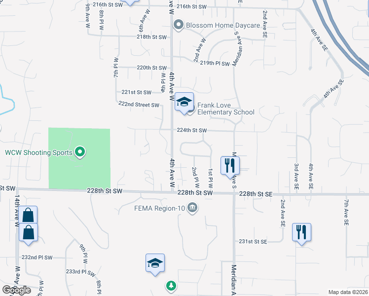 map of restaurants, bars, coffee shops, grocery stores, and more near 22418 3rd Place West in Bothell