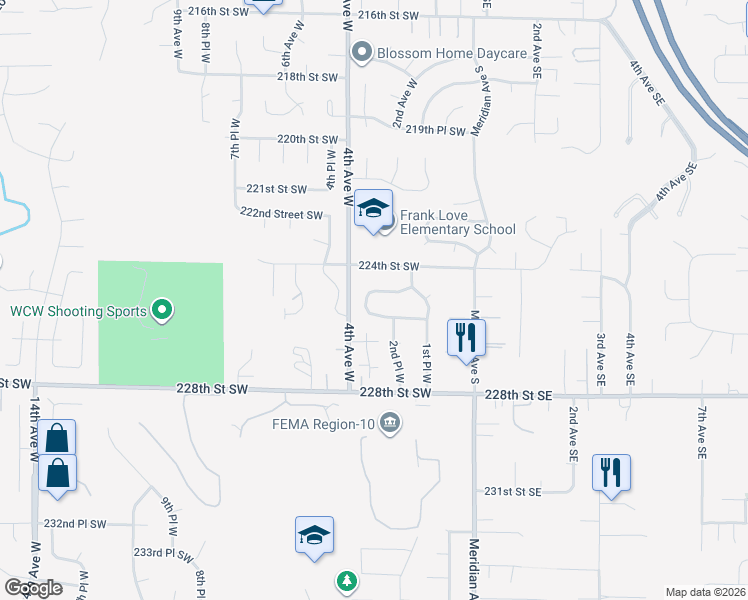 map of restaurants, bars, coffee shops, grocery stores, and more near 22418 3rd Place West in Bothell