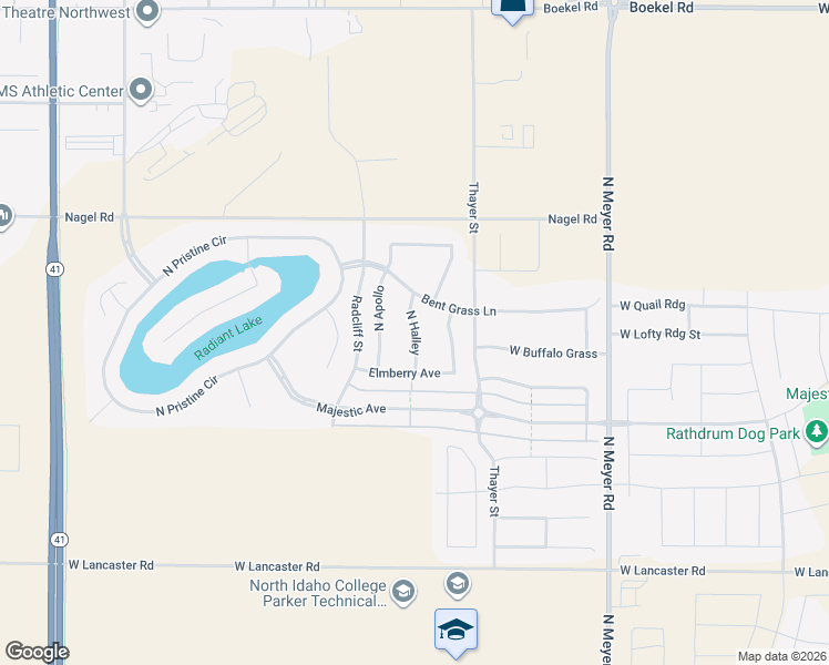 map of restaurants, bars, coffee shops, grocery stores, and more near 13507 Halley Street in Rathdrum