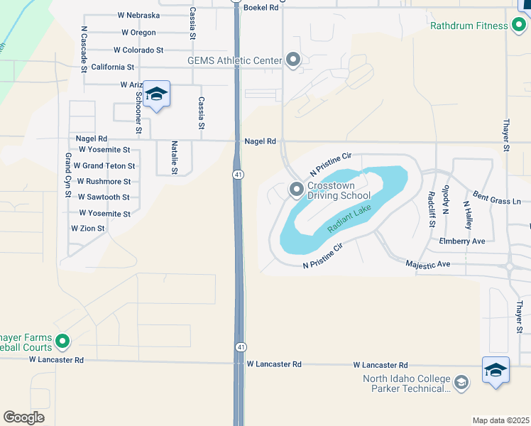 map of restaurants, bars, coffee shops, grocery stores, and more near 13810 North Pristine Circle in Rathdrum