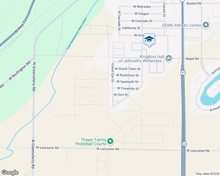 map of restaurants, bars, coffee shops, grocery stores, and more near 8820 West Yosemite Street in Rathdrum