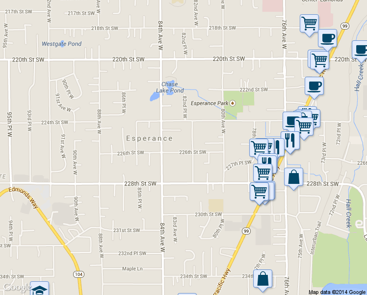 map of restaurants, bars, coffee shops, grocery stores, and more near 8207 226th Street Southwest in Edmonds