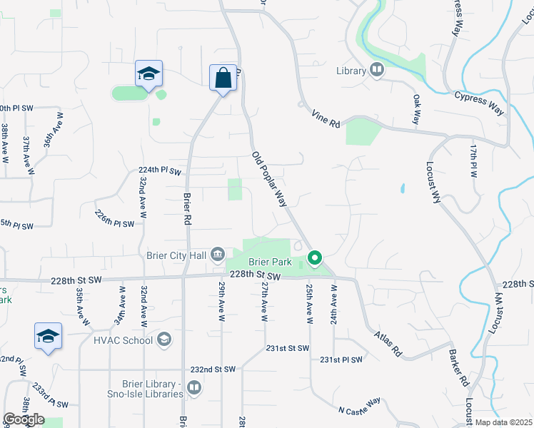 map of restaurants, bars, coffee shops, grocery stores, and more near 22574 24th Avenue West in Brier