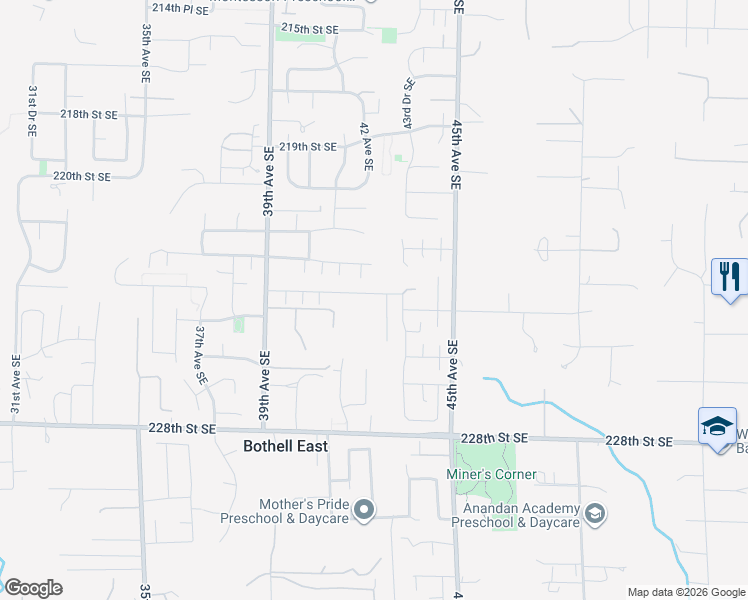 map of restaurants, bars, coffee shops, grocery stores, and more near 4208 223rd Place Southeast in Bothell