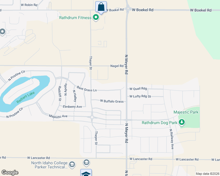 map of restaurants, bars, coffee shops, grocery stores, and more near 6605 Bent Grass Lane in Rathdrum