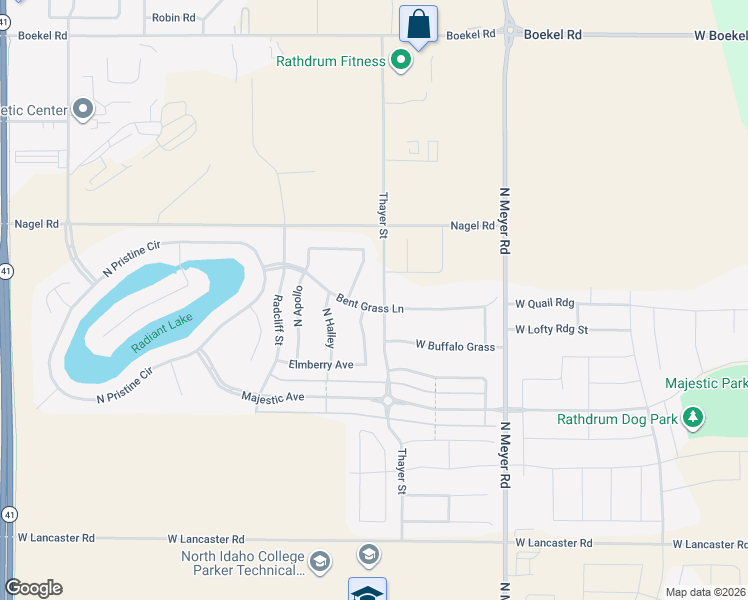 map of restaurants, bars, coffee shops, grocery stores, and more near 6857 Bent Grass Lane in Post Falls
