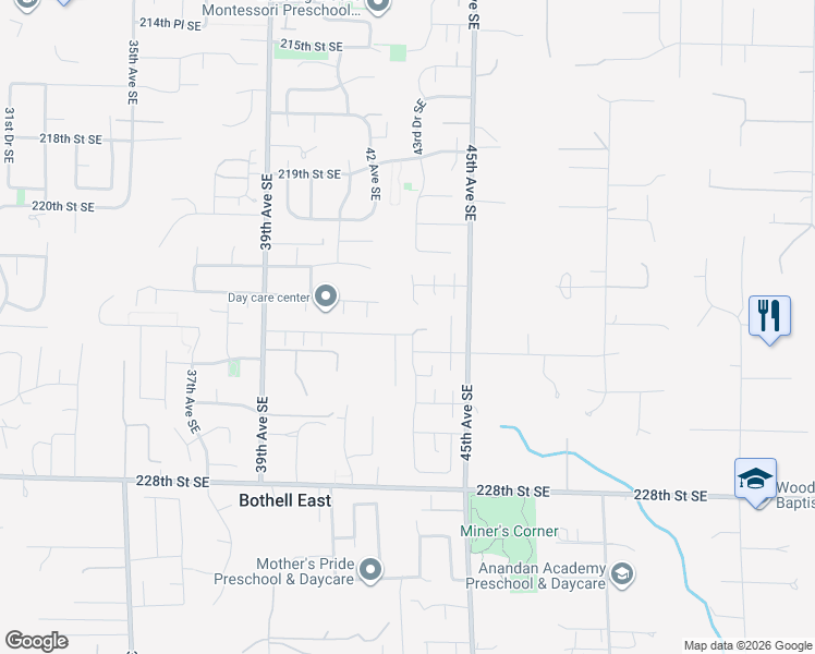 map of restaurants, bars, coffee shops, grocery stores, and more near 4314 224th Street Southeast in Bothell