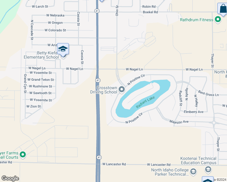map of restaurants, bars, coffee shops, grocery stores, and more near 13810 North Pristine Circle in Rathdrum