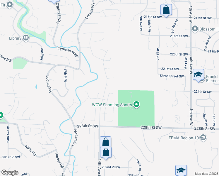 map of restaurants, bars, coffee shops, grocery stores, and more near 1228 223rd Street Southwest in Bothell