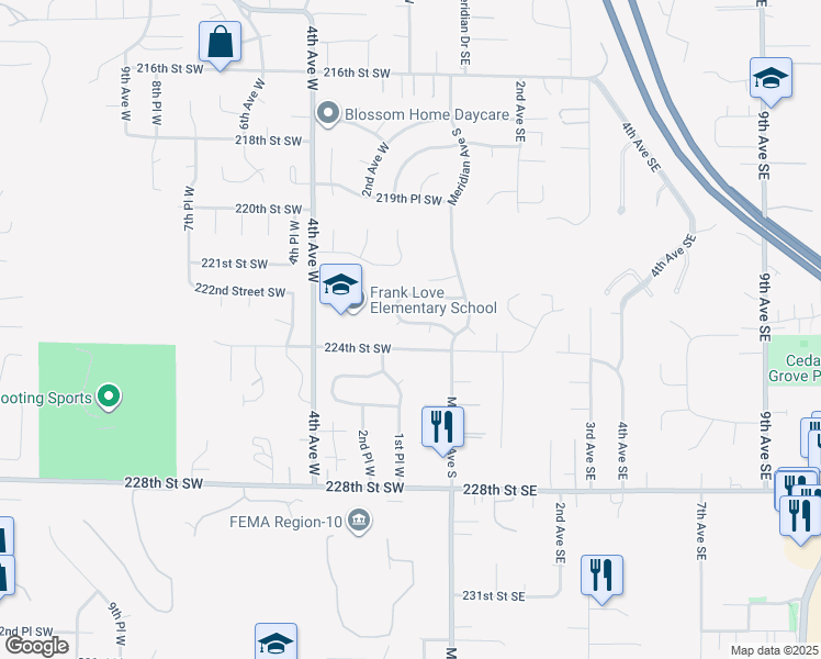 map of restaurants, bars, coffee shops, grocery stores, and more near 22231 2nd Avenue West in Bothell