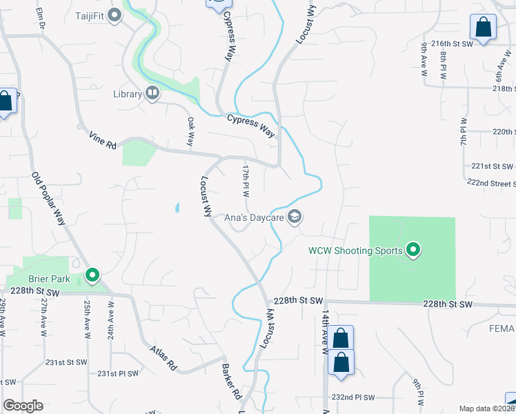 map of restaurants, bars, coffee shops, grocery stores, and more near 22305 17th Avenue west in Lynnwood