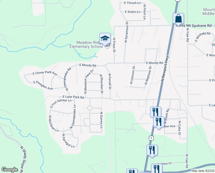 map of restaurants, bars, coffee shops, grocery stores, and more near 15211 North Ferrall Street in Mead