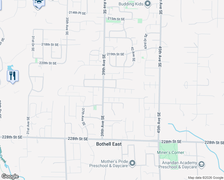 map of restaurants, bars, coffee shops, grocery stores, and more near 3928 222nd Place Southeast in Bothell