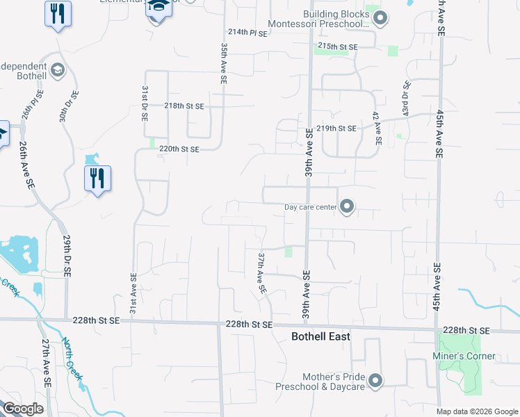 map of restaurants, bars, coffee shops, grocery stores, and more near 3626 222nd Place Southeast in Bothell