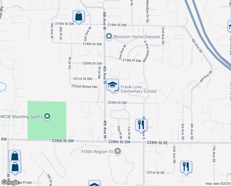 map of restaurants, bars, coffee shops, grocery stores, and more near 303 224th Street Southwest in Bothell