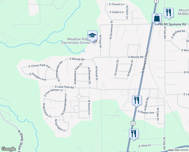 map of restaurants, bars, coffee shops, grocery stores, and more near 15211 North Ferrall Street in Mead