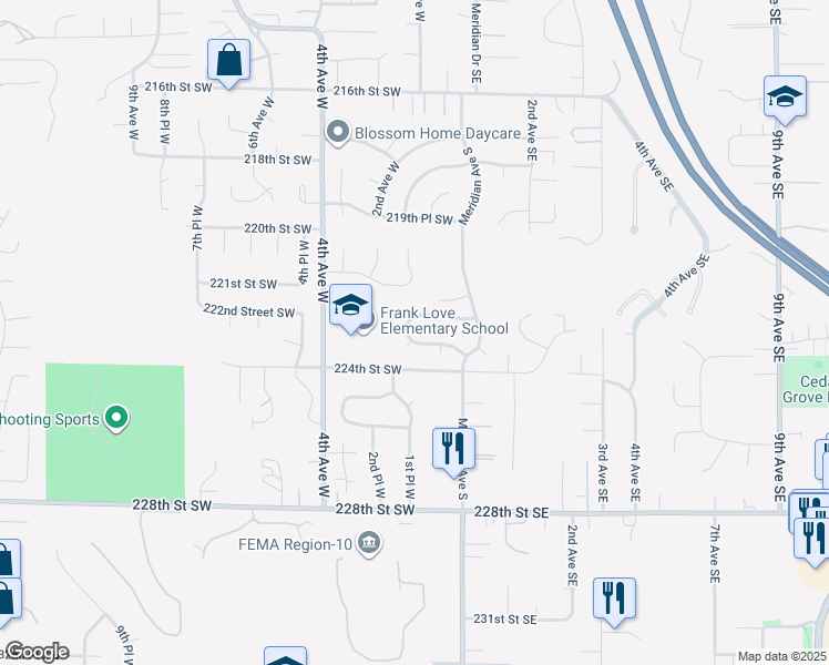 map of restaurants, bars, coffee shops, grocery stores, and more near 22231 2nd Avenue West in Bothell