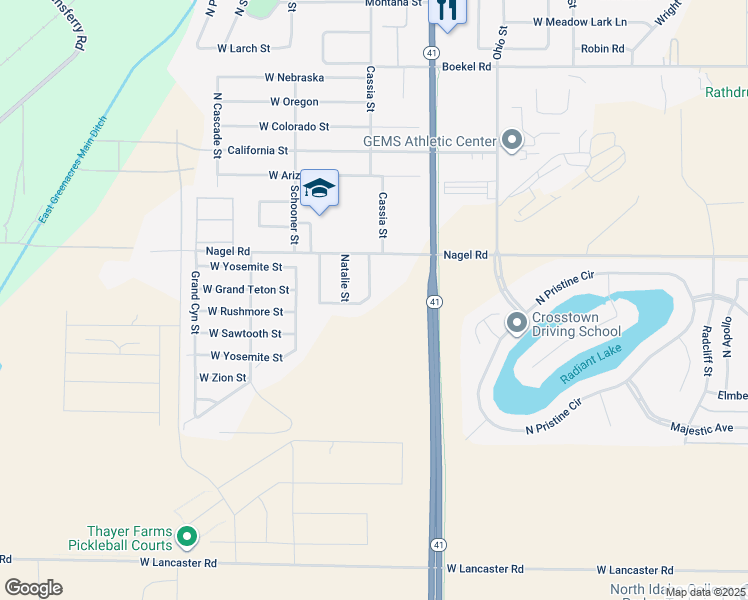 map of restaurants, bars, coffee shops, grocery stores, and more near 13883 Lauren Loop in Rathdrum