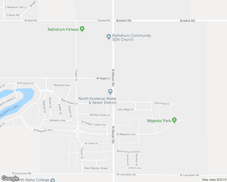 map of restaurants, bars, coffee shops, grocery stores, and more near 13649 North Meyer Road in Rathdrum