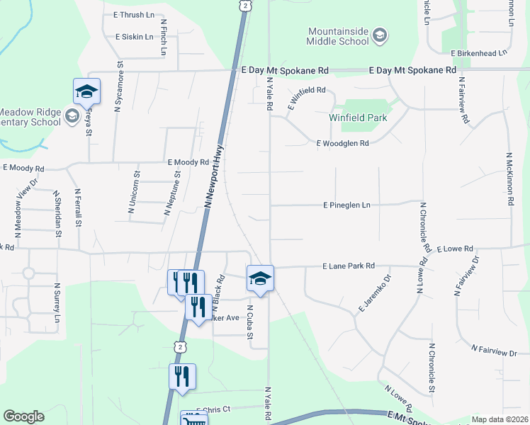 map of restaurants, bars, coffee shops, grocery stores, and more near 4316 East Pineglen Lane in Mead