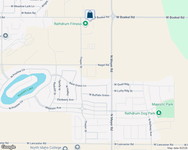 map of restaurants, bars, coffee shops, grocery stores, and more near 6605 Bent Grass Lane in Rathdrum