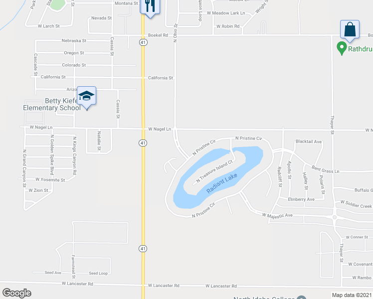 map of restaurants, bars, coffee shops, grocery stores, and more near 15468 North Pristine Circle in Rathdrum