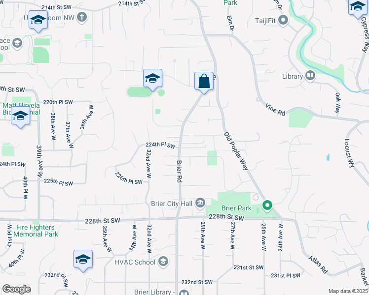 map of restaurants, bars, coffee shops, grocery stores, and more near 2933 224th Court Southwest in Brier