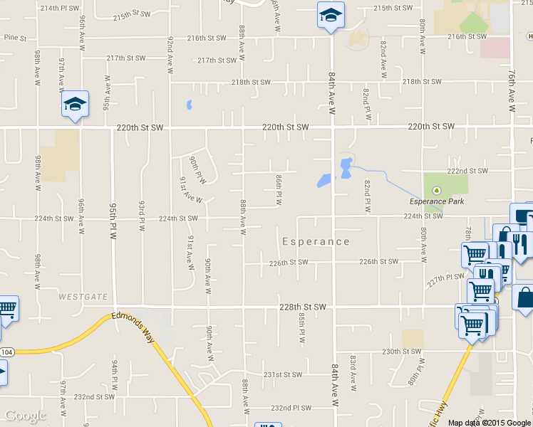 map of restaurants, bars, coffee shops, grocery stores, and more near 8632 224th Street Southwest in Edmonds