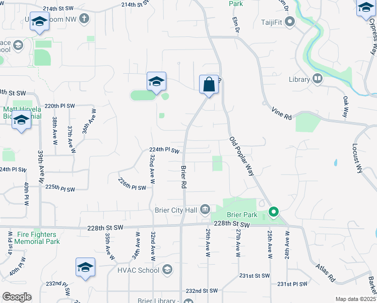map of restaurants, bars, coffee shops, grocery stores, and more near 2933 224th Court Southwest in Brier