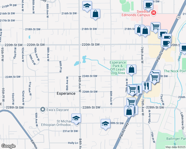 map of restaurants, bars, coffee shops, grocery stores, and more near 8220 224th Street Southwest in Edmonds
