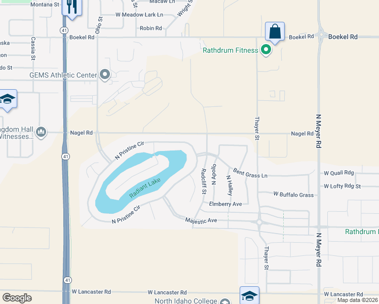map of restaurants, bars, coffee shops, grocery stores, and more near 14913 North Pristine Circle in Rathdrum